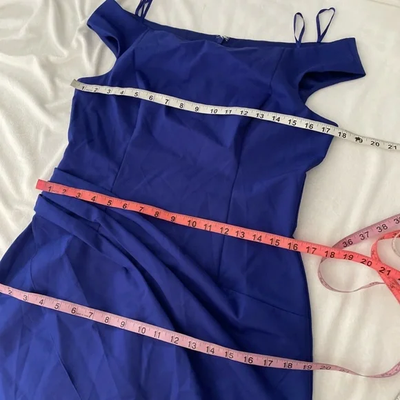 NEW ELIZA J [SZ 12 ] Draped Off‎ The Shoulder Gown In Cobalt - Picture 12 of 12